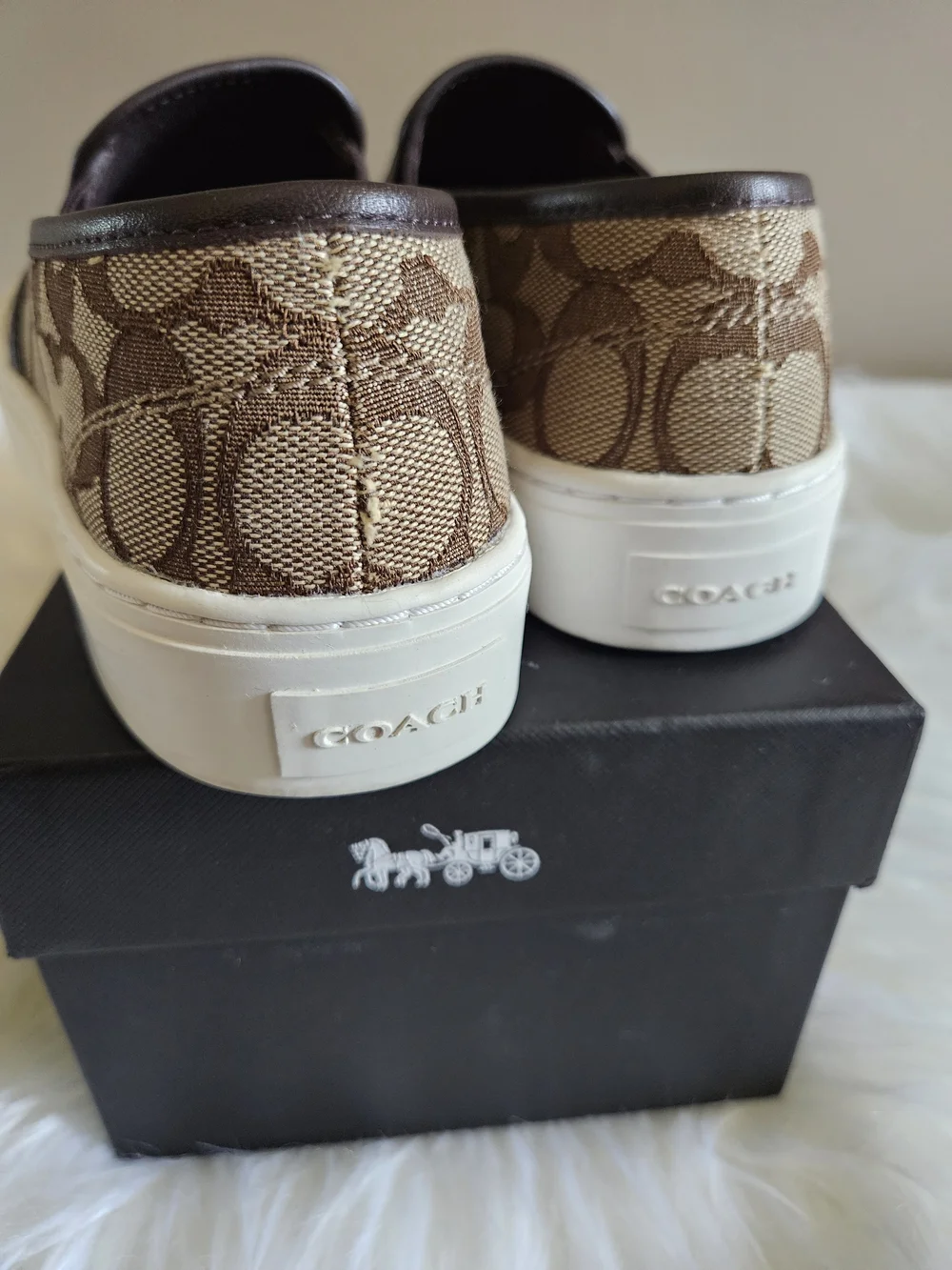 Coach Signature Canvas Slip-On Sneakers in Brown and White